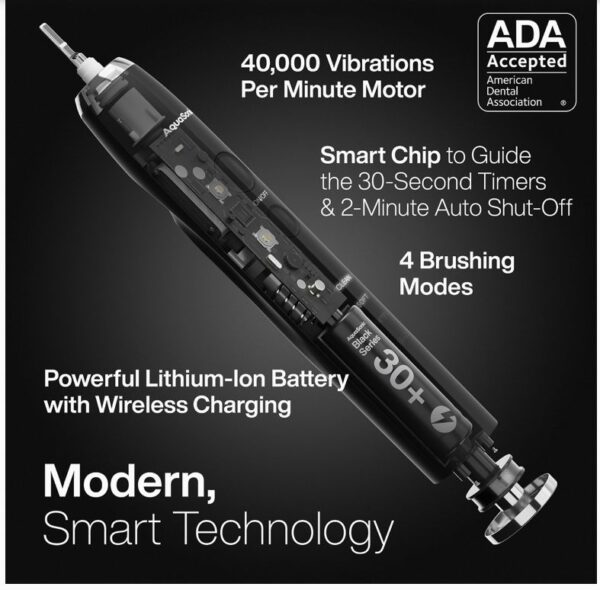 Aquasonic Black Series Ultra Whitening Toothbrush – ADA Accepted Electric Toothbrush- 8 Brush Heads & Travel Case – 40,000 VPM Electric Motor & Wireless Charging - 4 Modes w Smart Timer - Image 9