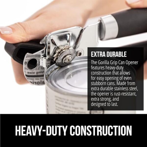 The Original GORILLA GRIP Heavy Duty Stainless Steel Smooth Edge Manual Can Opener and Bottle Openers, Soft Handle, Rust Proof Oversized Handheld Easy Turn Knob, Multifunctional Kitchen Tool, Black - Image 6