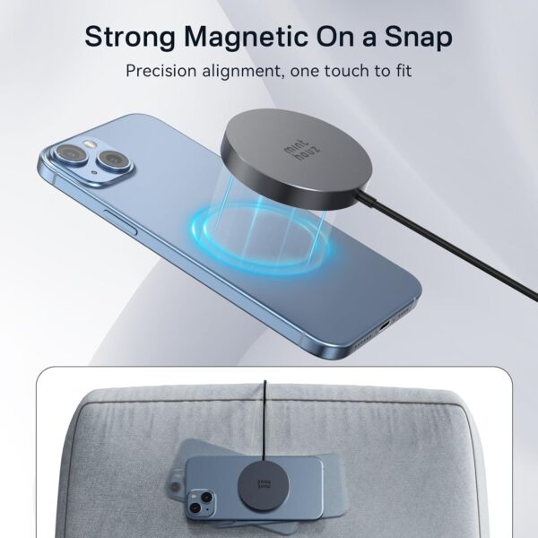 Qi2 Magnetic Wireless Charger, Minthouz 15W Fast Charging iPhone Wireless Charger, Mag Safe Wireless Charging Pad for iPhone 16/15/14/13/12 Series, Airpods and Qi-Enabled Devices (No Adapter), Black - Image 3