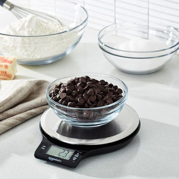 Amazon Basics Digital Kitchen Scale with LCD Display, Batteries Included, Weighs up to 11 pounds, Black and Stainless Steel - Image 2