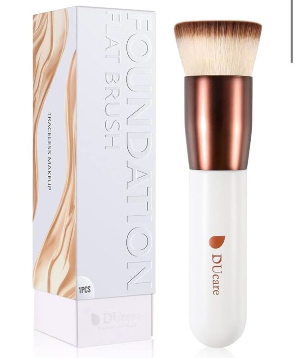 DUcare Foundation Brush,Flat Top Kabuki Brush Synthetic Professional Makeup Brush Liquid Blending Mineral Powder Buffing Stippling Makeup Tools, Rose Golden/White