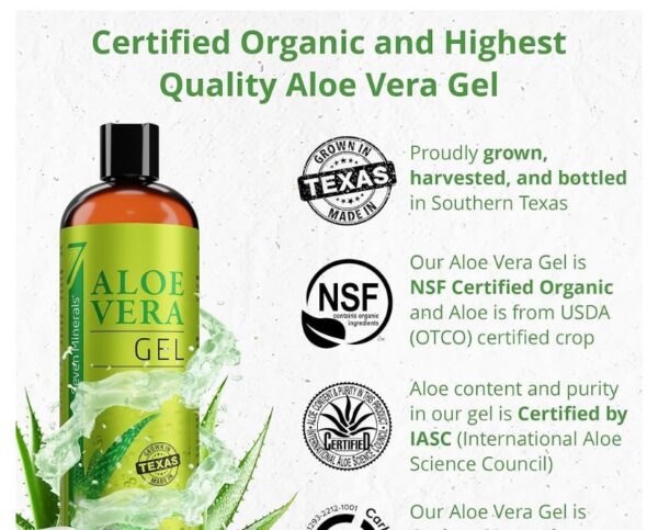 Seven Minerals Organic Aloe Vera Gel from freshly cut 100% Pure Aloe - Big 12oz - HighestQuality, Texas grown, Vegan, Unscented - For Face, Skin, Hair, Sunburn relief - Image 4